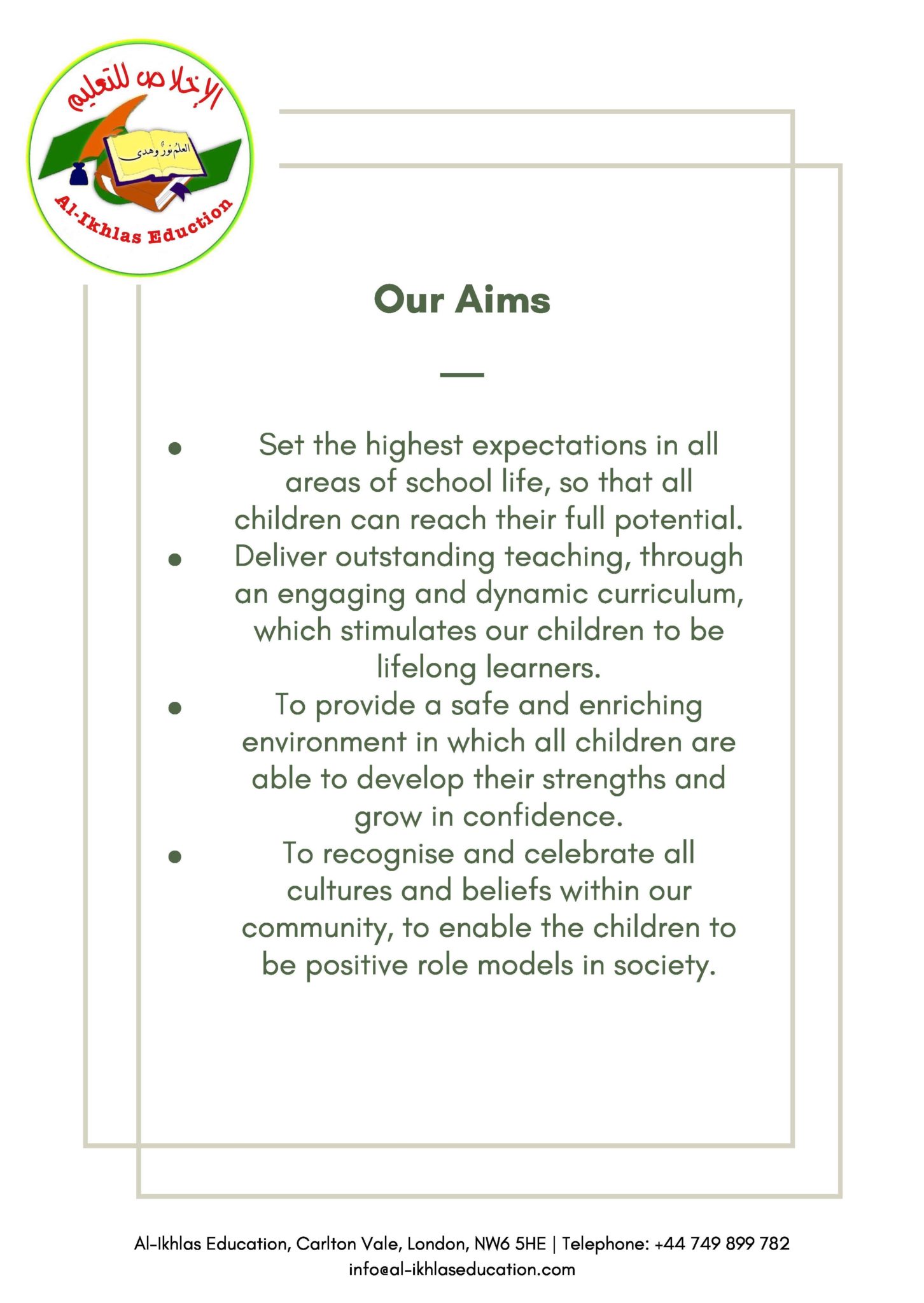 Our Aims – Al Ikhlas Education